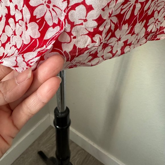 Burberry A Line Short Silk Dress Lace Flutter Sleeve Red White Floral Print Sz 6 - Picture 11 of 16